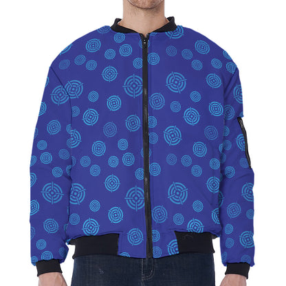 Blue Bullseye Target Pattern Print Zip Sleeve Bomber Jacket