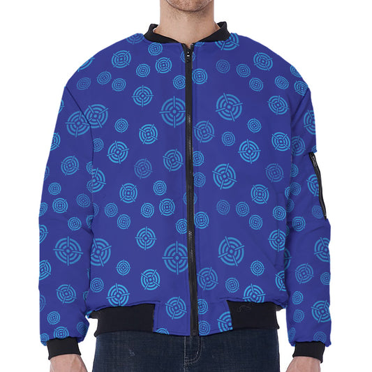 Blue Bullseye Target Pattern Print Zip Sleeve Bomber Jacket