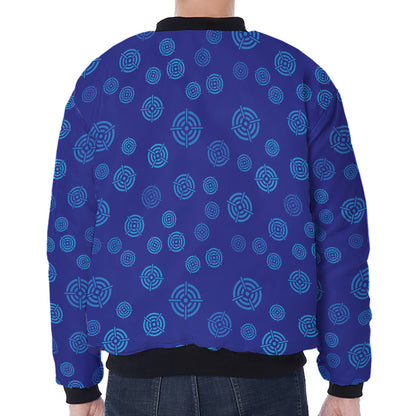 Blue Bullseye Target Pattern Print Zip Sleeve Bomber Jacket