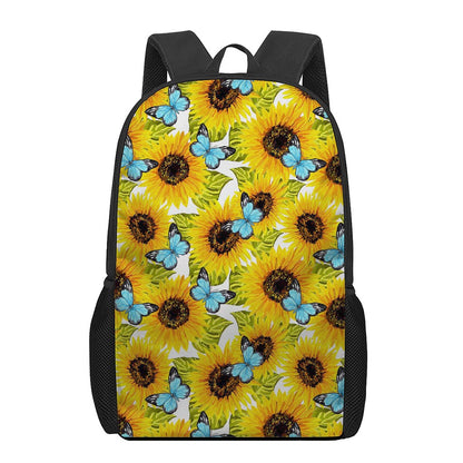 Blue Butterfly Sunflower Pattern Print 17 Inch Backpack