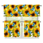 Blue Butterfly Sunflower Pattern Print 3 Piece Kitchen Curtains