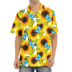 Blue Butterfly Sunflower Pattern Print Aloha Shirt