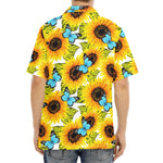 Blue Butterfly Sunflower Pattern Print Aloha Shirt