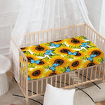 Blue Butterfly Sunflower Pattern Print Baby Crib Sheet