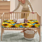 Blue Butterfly Sunflower Pattern Print Baby Crib Sheet