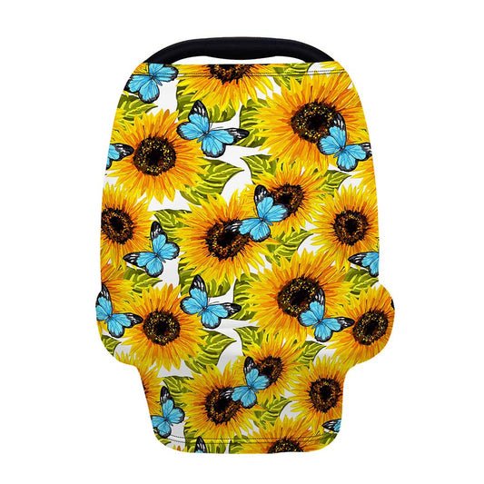 Blue Butterfly Sunflower Pattern Print Baby Seat Cover