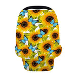 Blue Butterfly Sunflower Pattern Print Baby Seat Cover