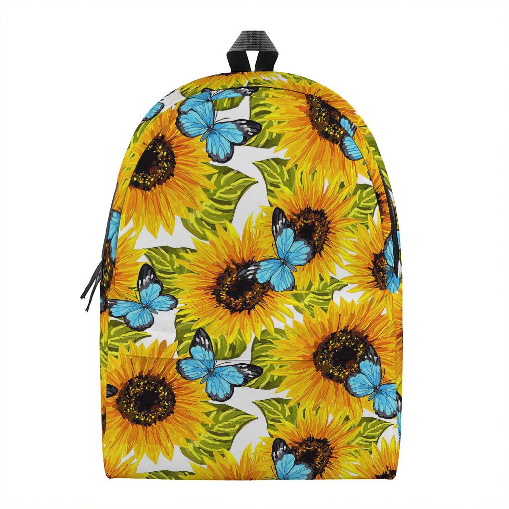 Blue Butterfly Sunflower Pattern Print Backpack