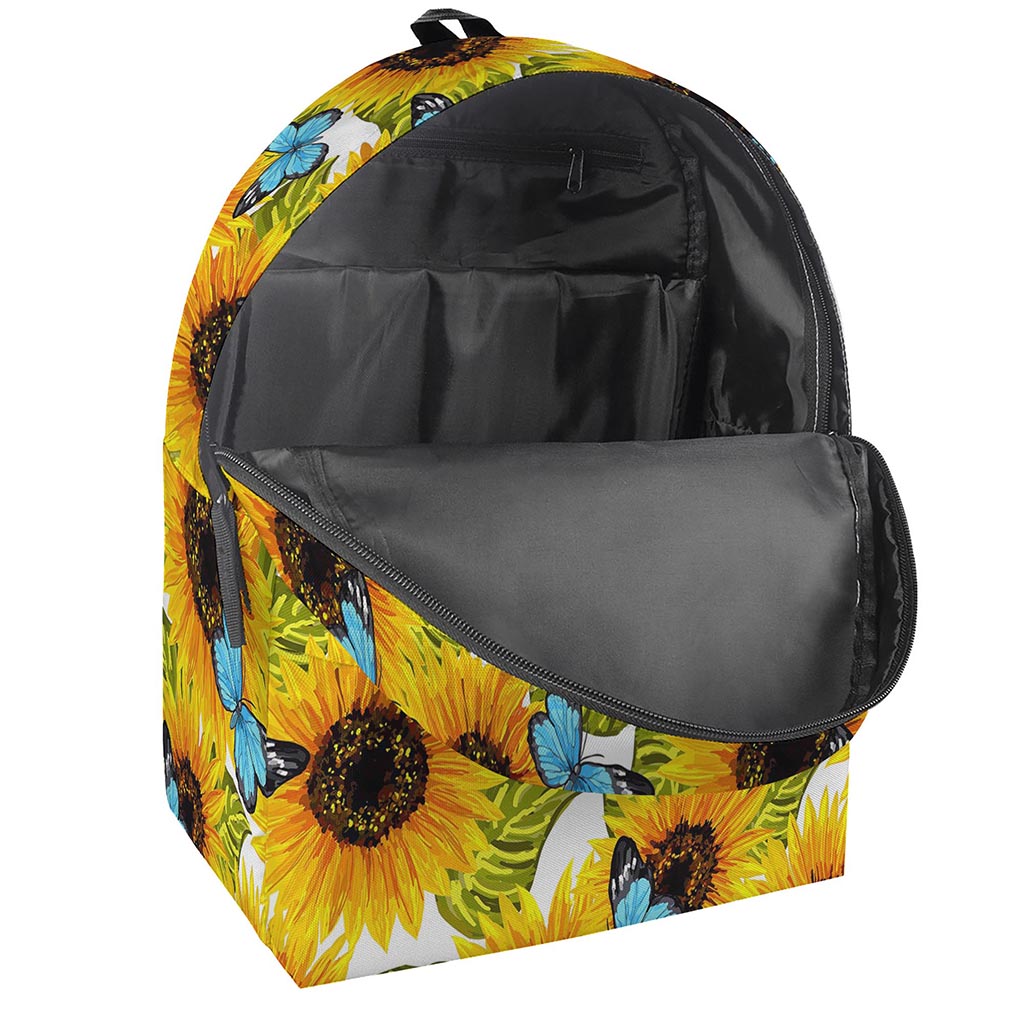 Blue Butterfly Sunflower Pattern Print Backpack