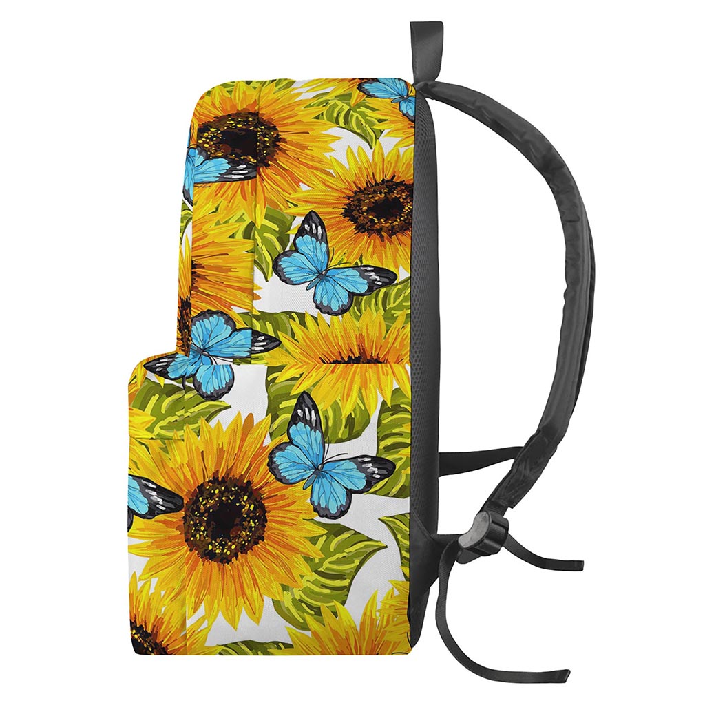 Blue Butterfly Sunflower Pattern Print Backpack