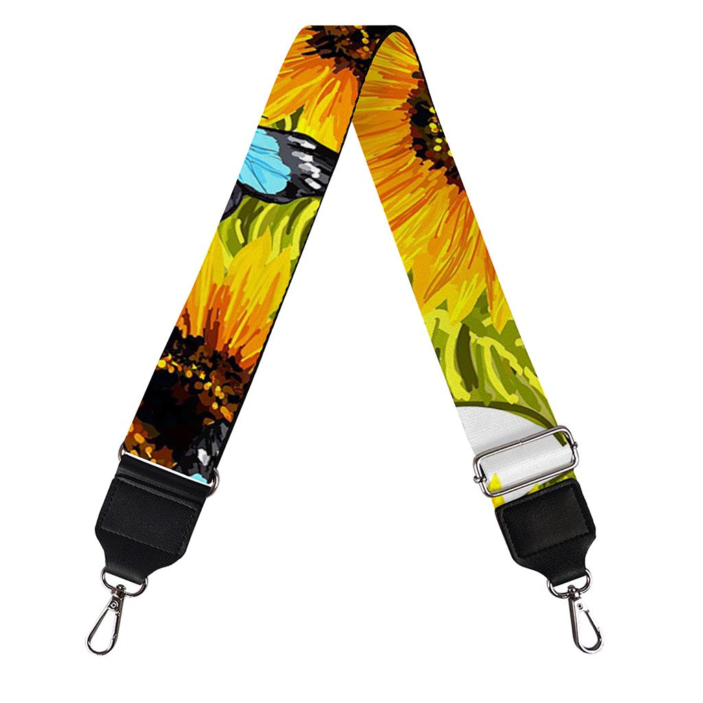Blue Butterfly Sunflower Pattern Print Bag Strap