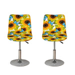 Blue Butterfly Sunflower Pattern Print Bar Stool Covers
