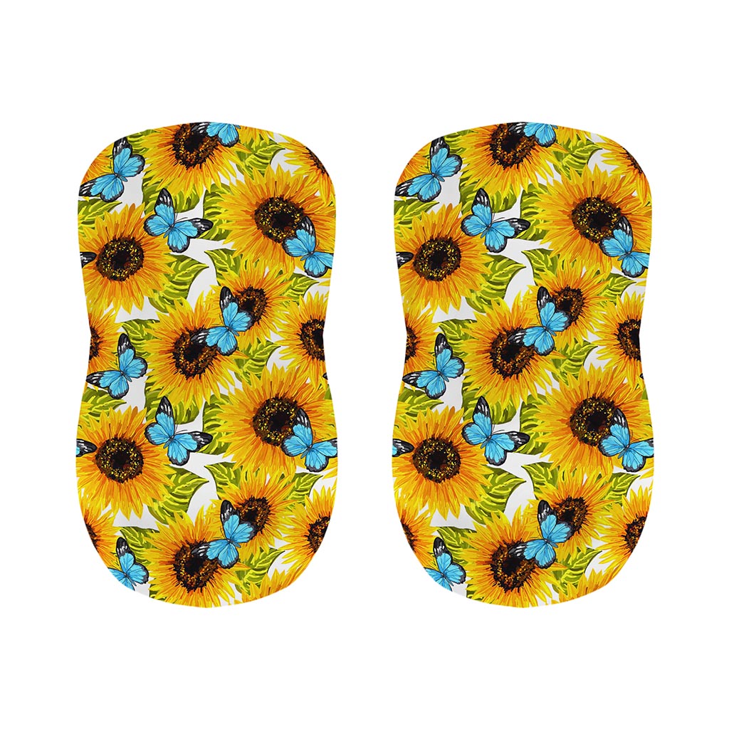 Blue Butterfly Sunflower Pattern Print Bar Stool Covers