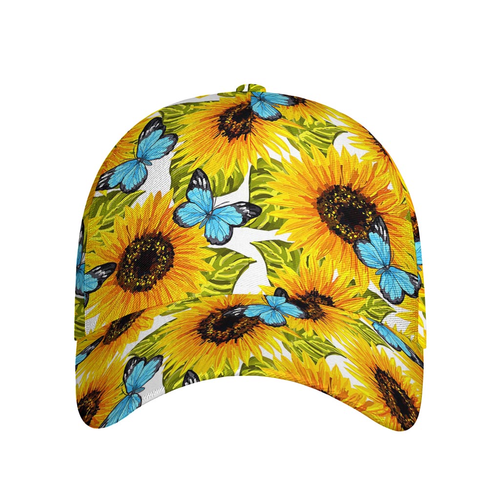 Blue Butterfly Sunflower Pattern Print Baseball Cap