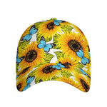 Blue Butterfly Sunflower Pattern Print Baseball Cap