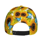 Blue Butterfly Sunflower Pattern Print Baseball Cap