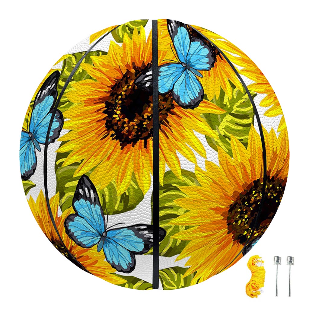 Blue Butterfly Sunflower Pattern Print Basketball