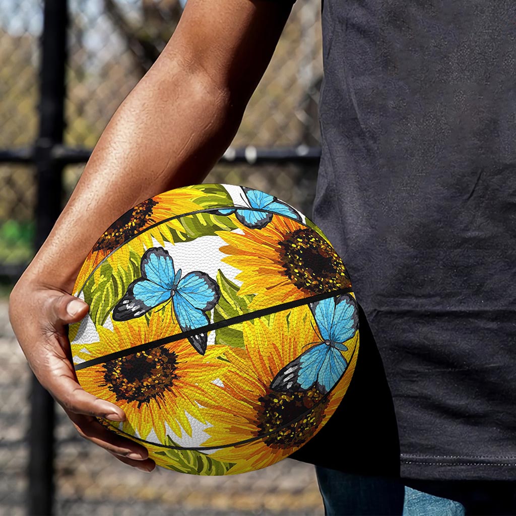 Blue Butterfly Sunflower Pattern Print Basketball