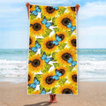 Blue Butterfly Sunflower Pattern Print Beach Towel