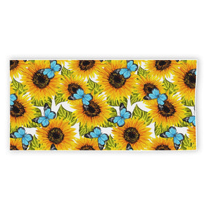 Blue Butterfly Sunflower Pattern Print Beach Towel