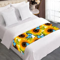 Blue Butterfly Sunflower Pattern Print Bed Runner
