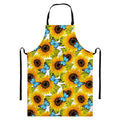 Blue Butterfly Sunflower Pattern Print Bib Apron With Pocket