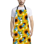 Blue Butterfly Sunflower Pattern Print Bib Apron With Pocket
