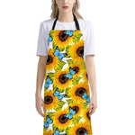 Blue Butterfly Sunflower Pattern Print Bib Apron With Pocket