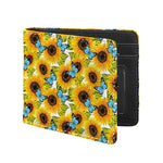 Blue Butterfly Sunflower Pattern Print Bifold Wallet