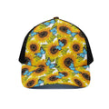 Blue Butterfly Sunflower Pattern Print Black Mesh Trucker Hat