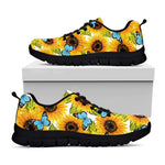 Blue Butterfly Sunflower Pattern Print Black Running Shoes