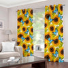 Blue Butterfly Sunflower Pattern Print Blackout Grommet Curtains