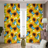 Blue Butterfly Sunflower Pattern Print Blackout Pencil Pleat Curtains