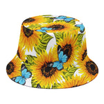 Blue Butterfly Sunflower Pattern Print Bucket Hat