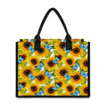 Blue Butterfly Sunflower Pattern Print Canvas Tote Bag