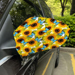 Blue Butterfly Sunflower Pattern Print Car Side Mirror Covers