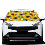 Blue Butterfly Sunflower Pattern Print Car Windshield Snow Cover