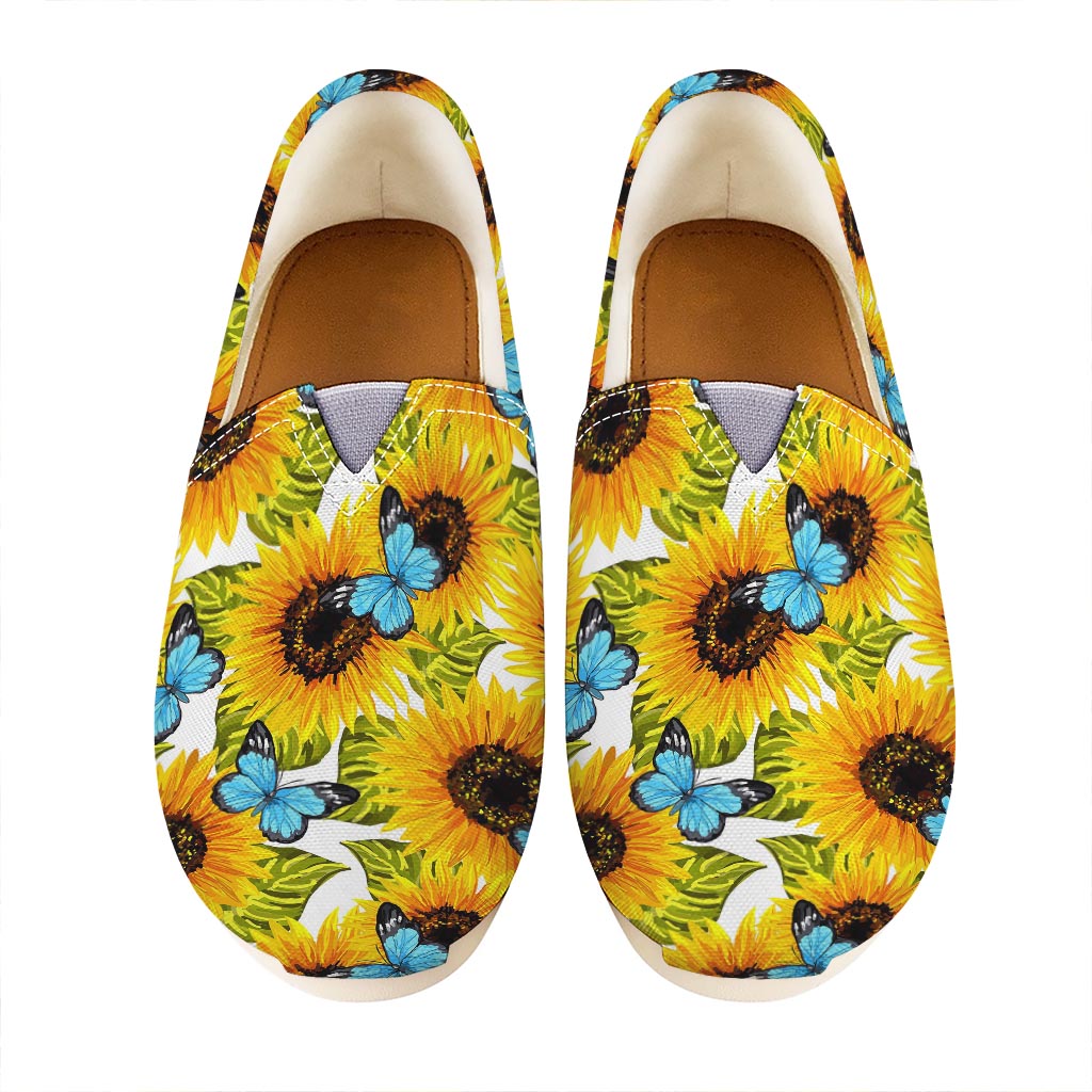 Blue Butterfly Sunflower Pattern Print Casual Shoes