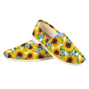 Blue Butterfly Sunflower Pattern Print Casual Shoes