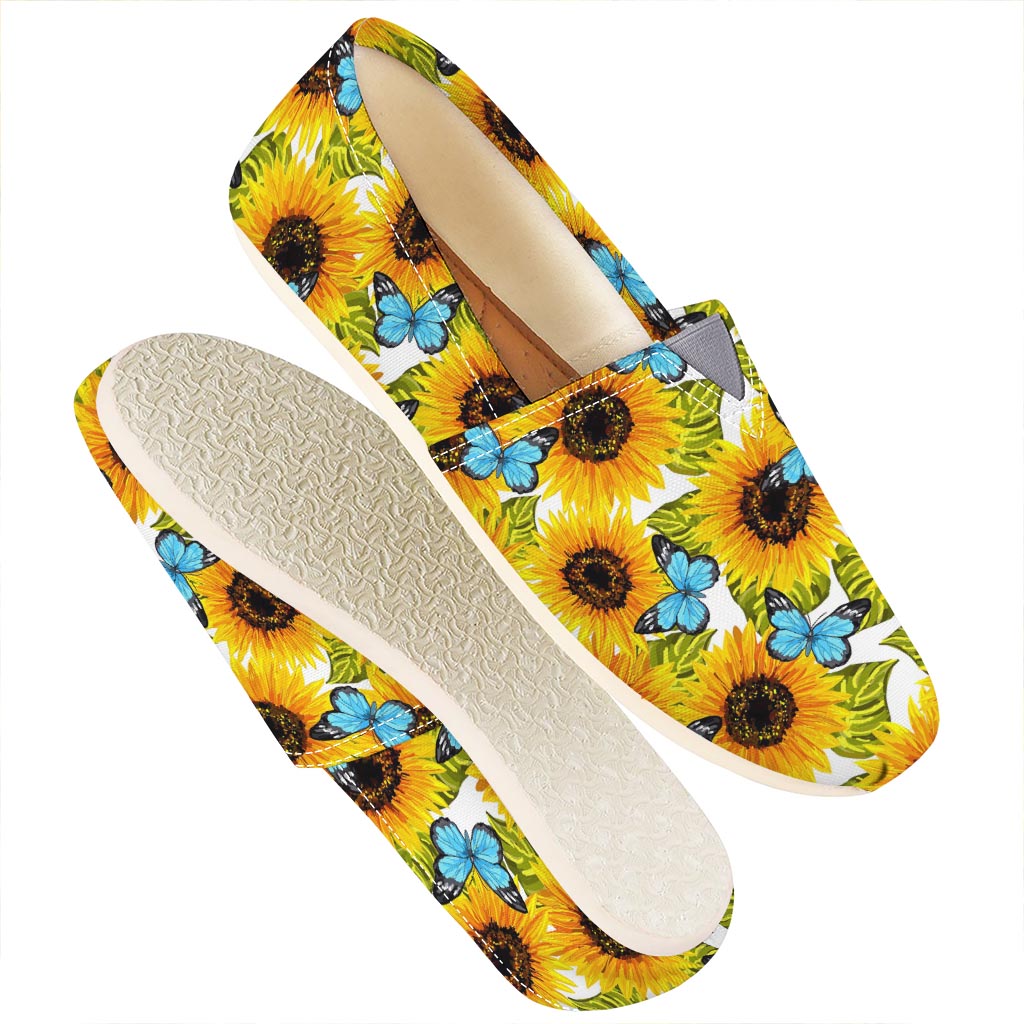 Blue Butterfly Sunflower Pattern Print Casual Shoes