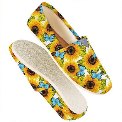 Blue Butterfly Sunflower Pattern Print Casual Shoes