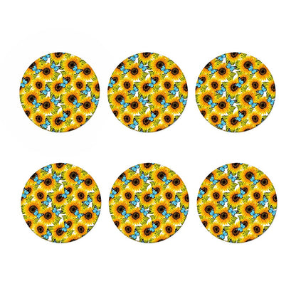 Blue Butterfly Sunflower Pattern Print Coaster Set