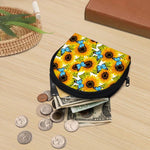Blue Butterfly Sunflower Pattern Print Coin Purse