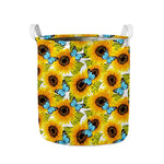 Blue Butterfly Sunflower Pattern Print Collapsible Laundry Basket