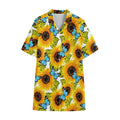 Blue Butterfly Sunflower Pattern Print Cotton Hawaiian Shirt