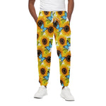 Blue Butterfly Sunflower Pattern Print Cotton Pants