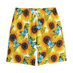 Blue Butterfly Sunflower Pattern Print Cotton Shorts