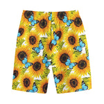 Blue Butterfly Sunflower Pattern Print Cotton Shorts