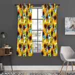 Blue Butterfly Sunflower Pattern Print Curtain