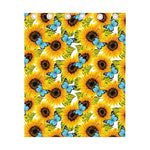 Blue Butterfly Sunflower Pattern Print Curtain